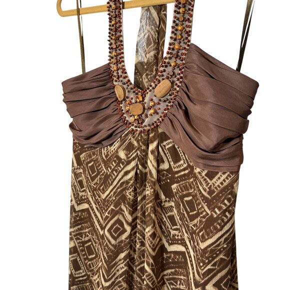 BCBGMAXAZRIA Vintage 100% Silk Beaded Halter Dress Cottagecore Boho Y2K - Picture 4 of 8